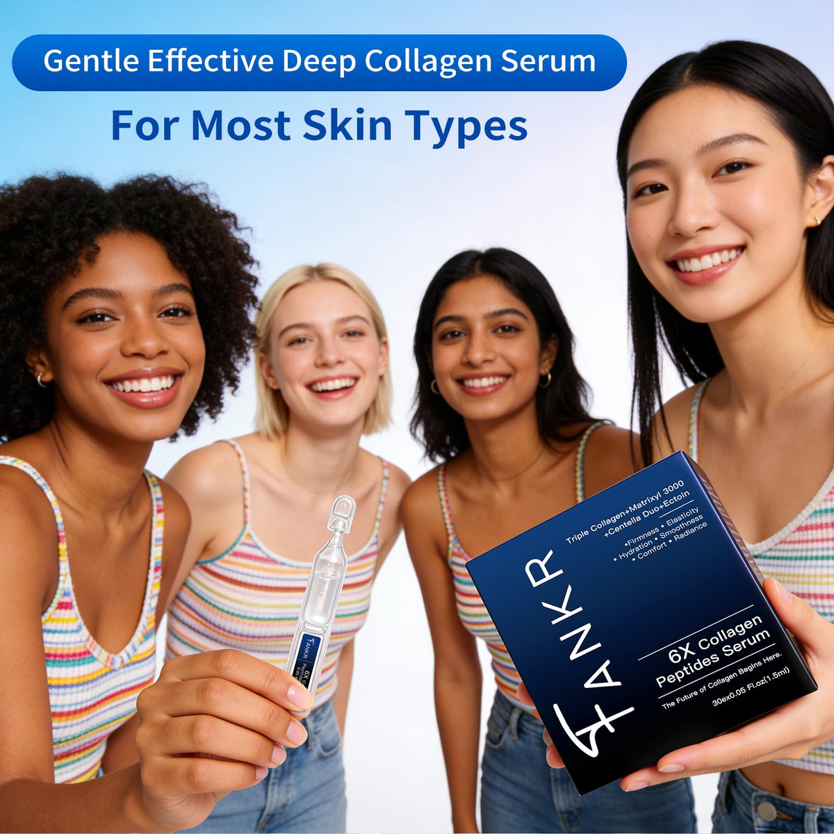 Fankr anti-aging serum porcelain skin implies refined texture and radiant look.