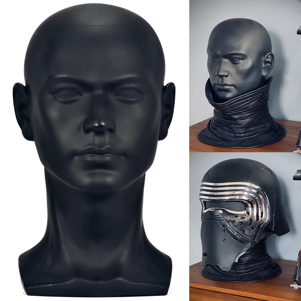 FanLin matte-black male mannequin head for versatile display of wigs, hats, and accessories.