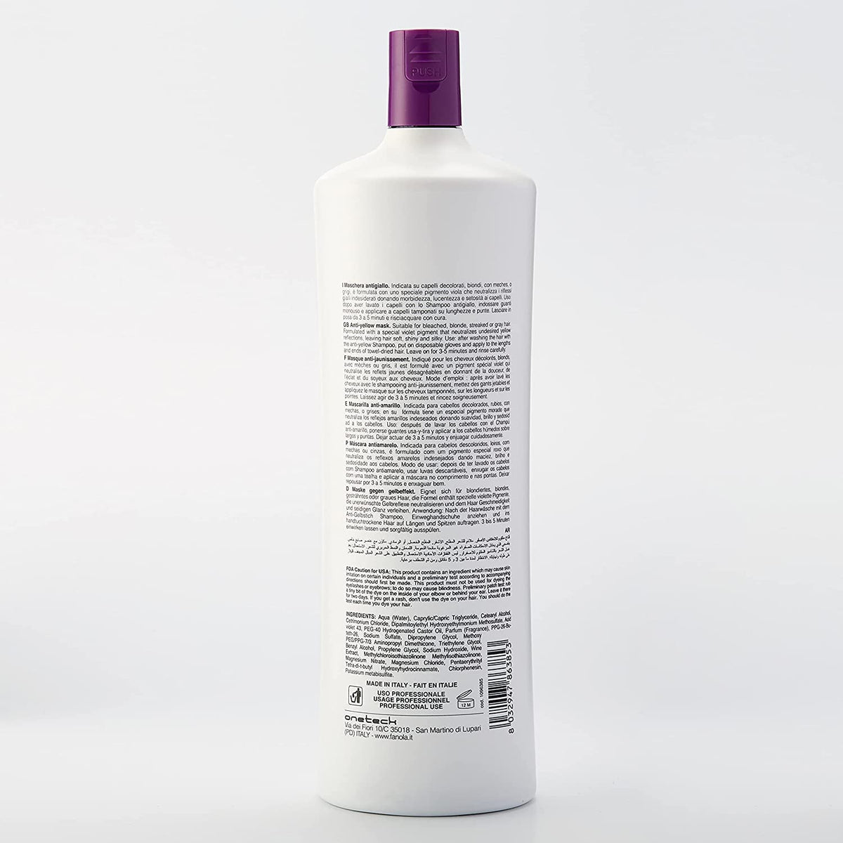 Fanola No Yellow Purple Hair Mask jar closeup highlights violet pigment neutralizing brassy tones