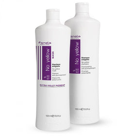 Fanola No Yellow Shampoo pours over hair to neutralize brassiness and boost cooler tones.