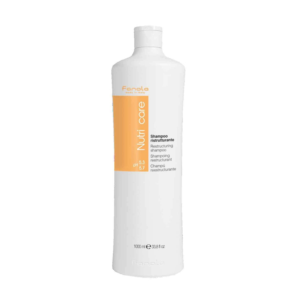 Fanola Nutri Care Restructuring Shampoo bottle pour, hydrating formula for dry, damaged hair