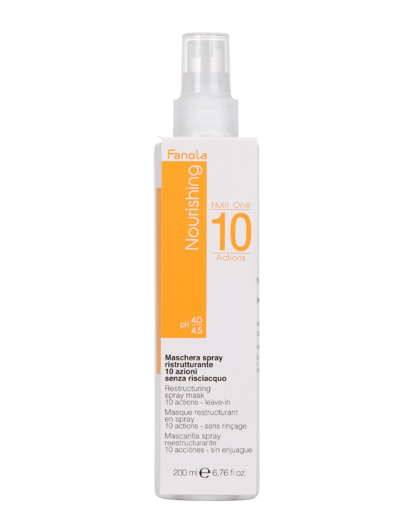 Fanola Restructuring Spray Mask bottle delivers frizz control and lasting shine.