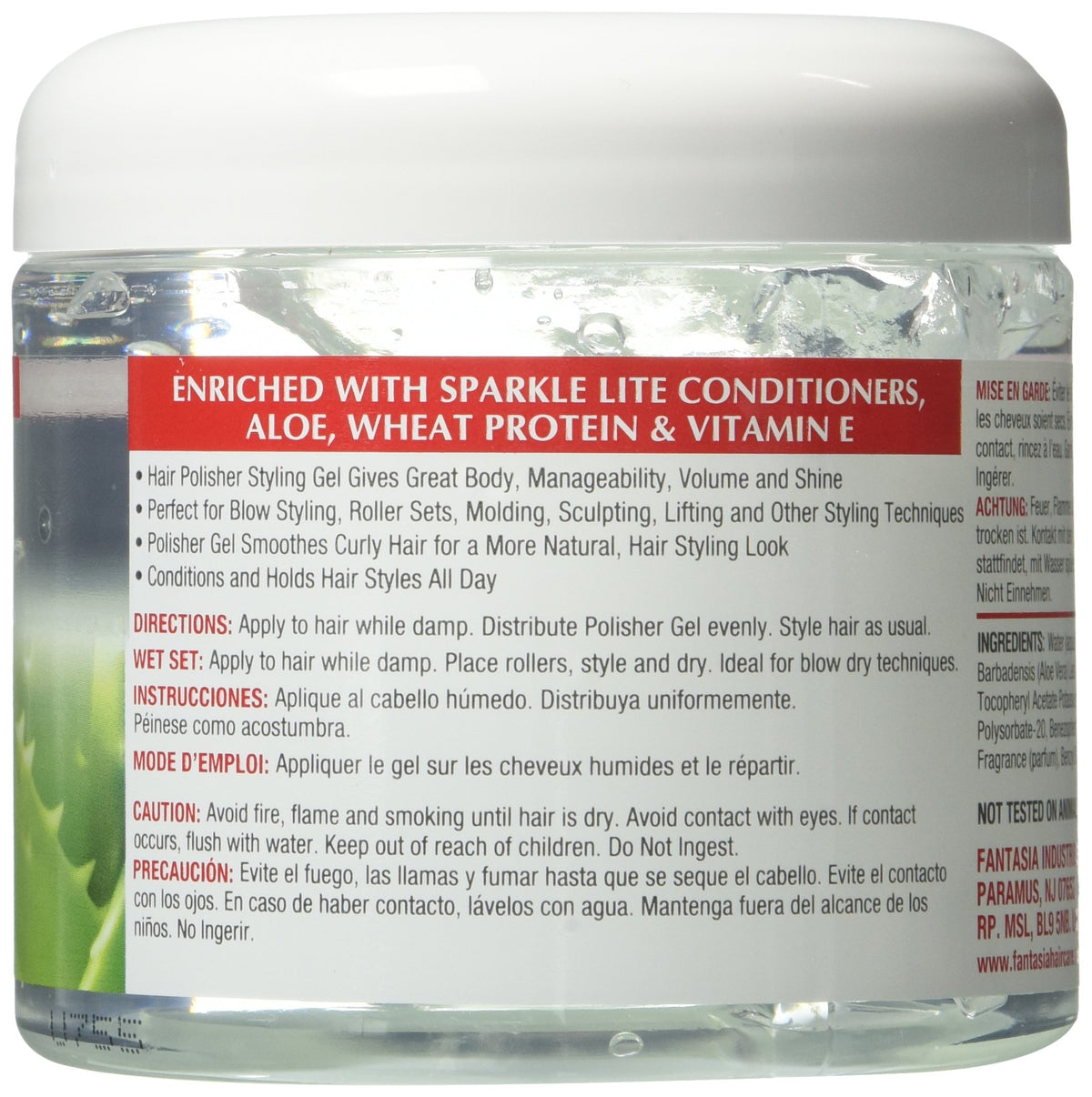Fantasia Gel Aloe Clear usage demonstrating smooth, voluminous hairstyle with lasting hold
