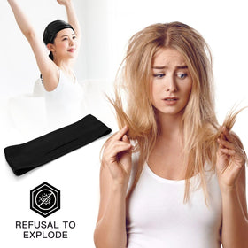 Fantastic House silk headband with ponytail hole design, secure fit for long hair.