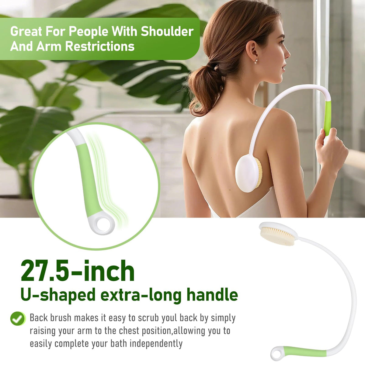 Fanwer 27.5-inch long handle helps reach hard-to-reach areas comfortably.