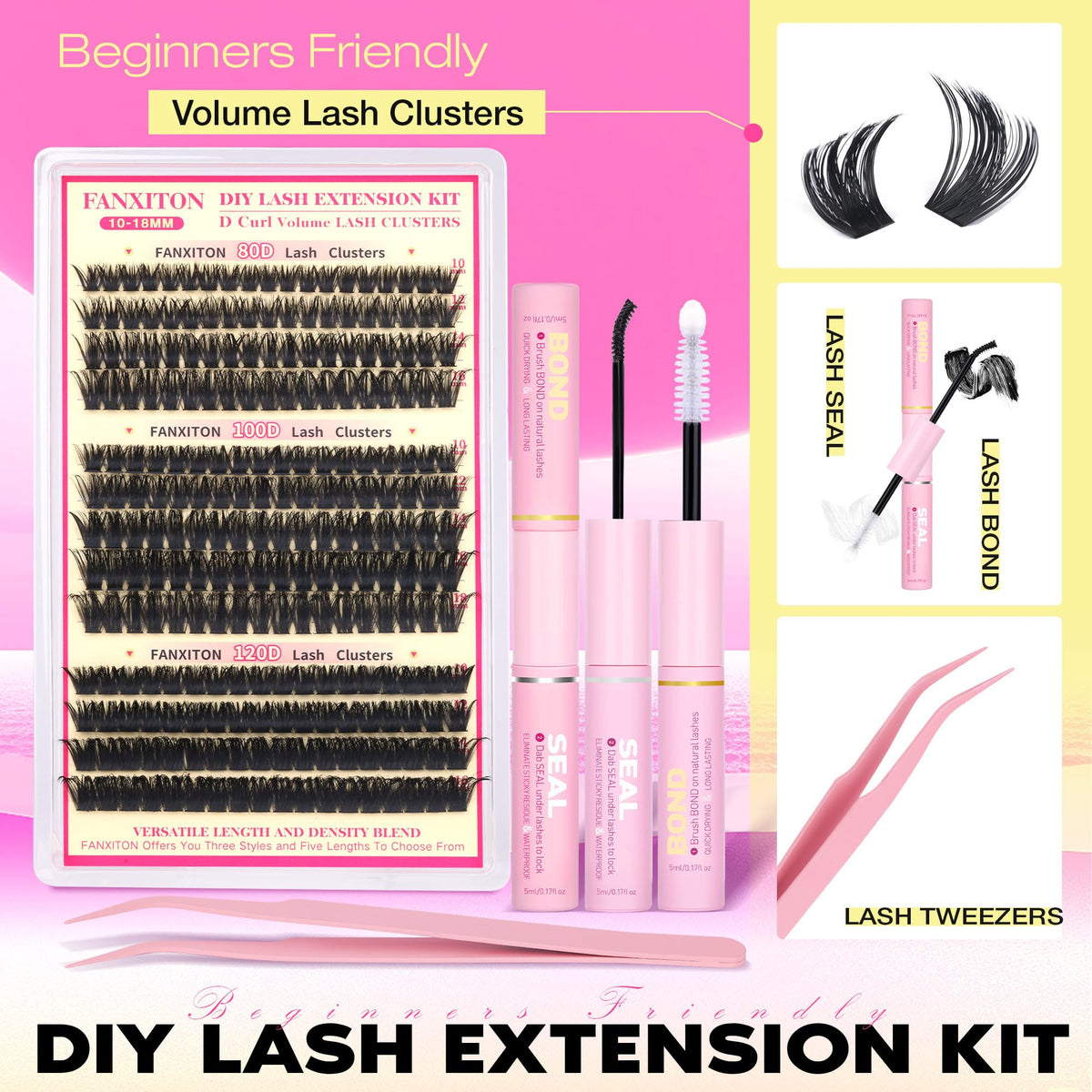 FANXITON D Lash Clusters Kit 80D-120D variety for multiple styles.
