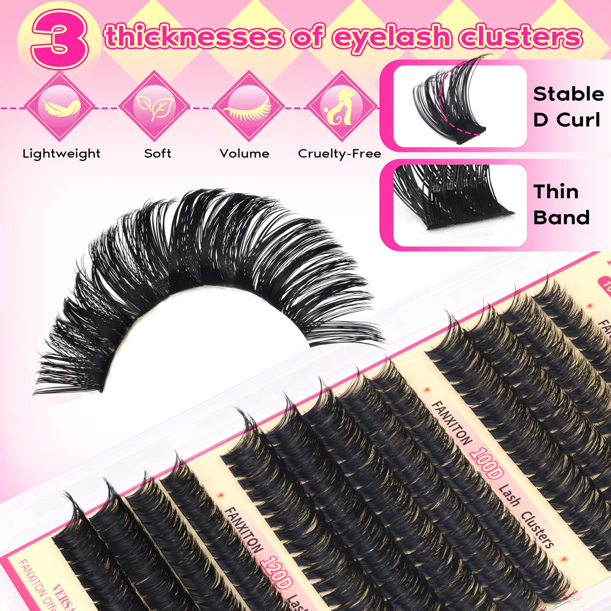 FANXITON D Lash Clusters Kit beginner-friendly for at-home salon-quality lashes.