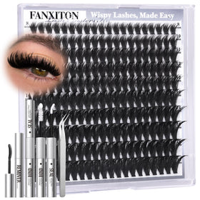 FanXiton lash clusters kit with 200 pieces for at-home salon-volume lashes.
