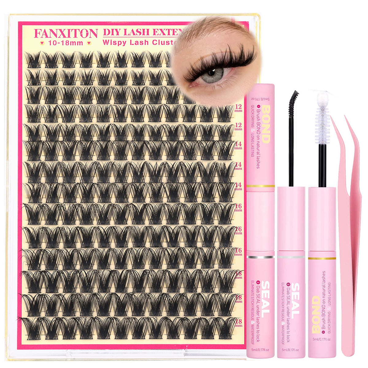 FanXiton Lash Clusters Kit collection showing mixed lengths for versatile looks