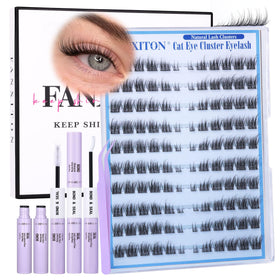 FanXiton natural lash clusters with transparent band for seamless daily wear.