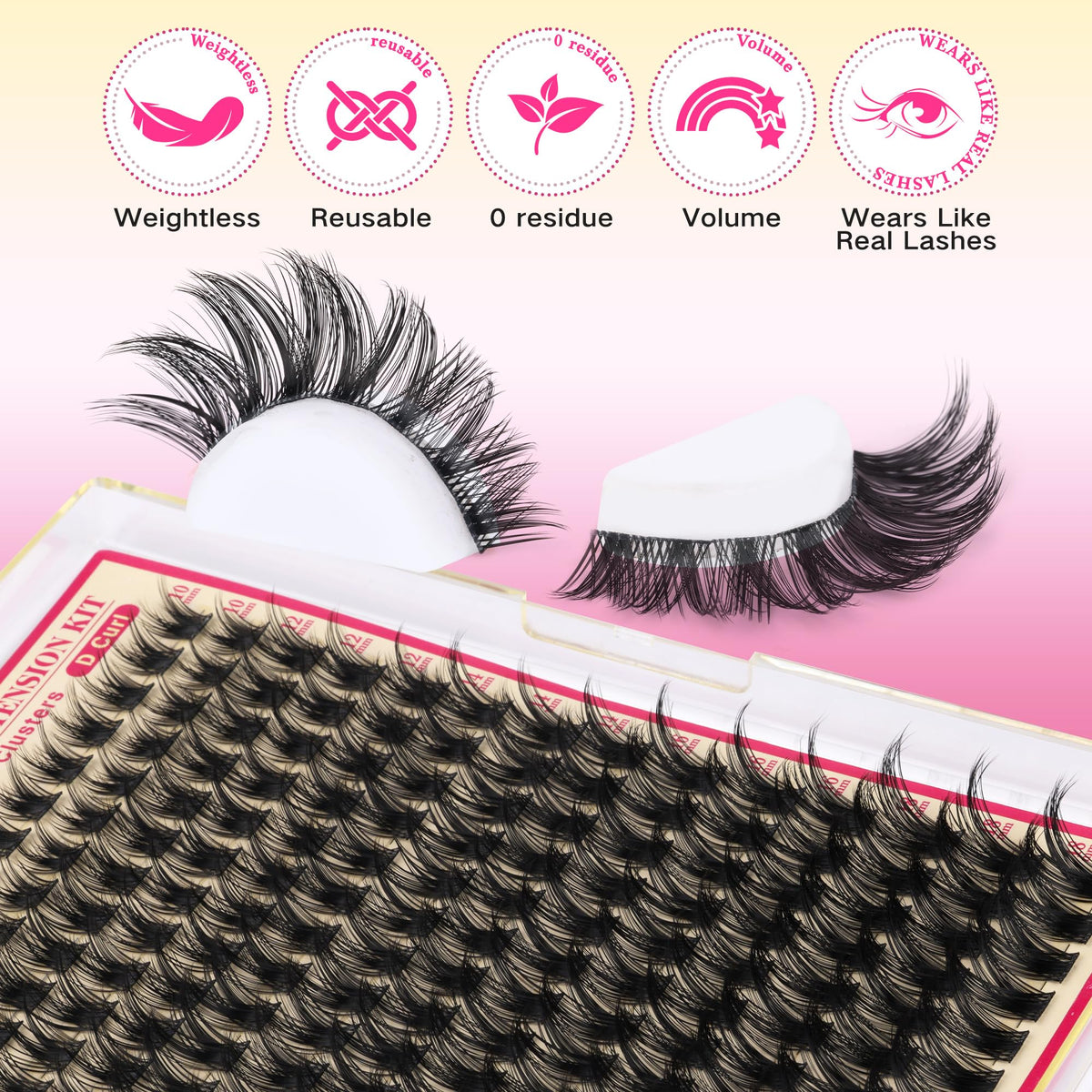 FanXiton wispy lash clusters in 18mm length for dramatic effect
