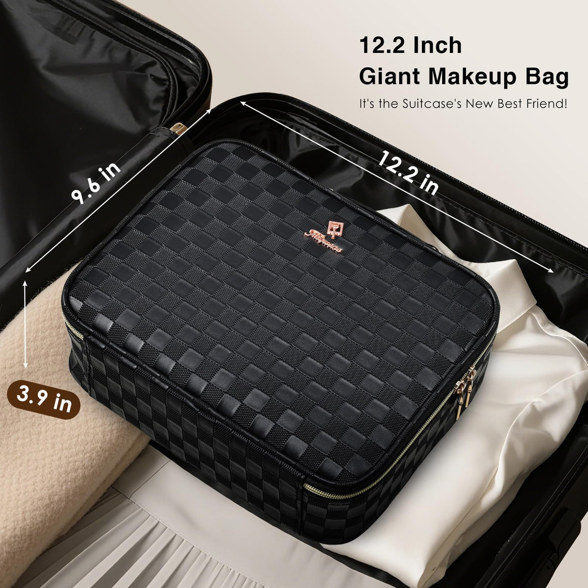 Faquenc black checkerboard design with gold zipper for stylish travel