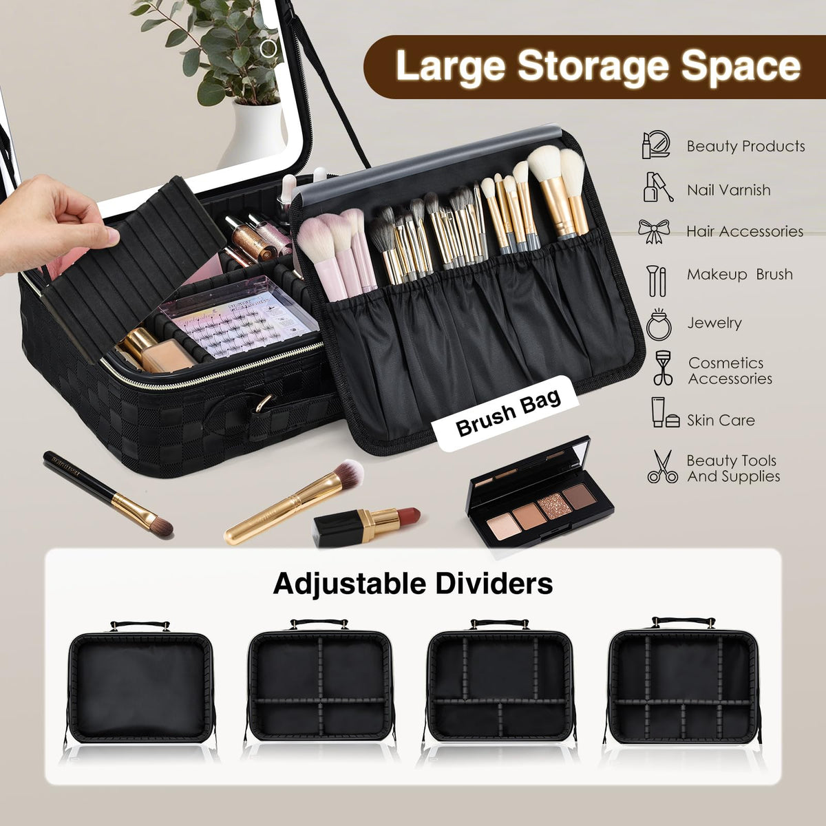 Faquenc detachable EVA dividers keep cosmetics organized and protected