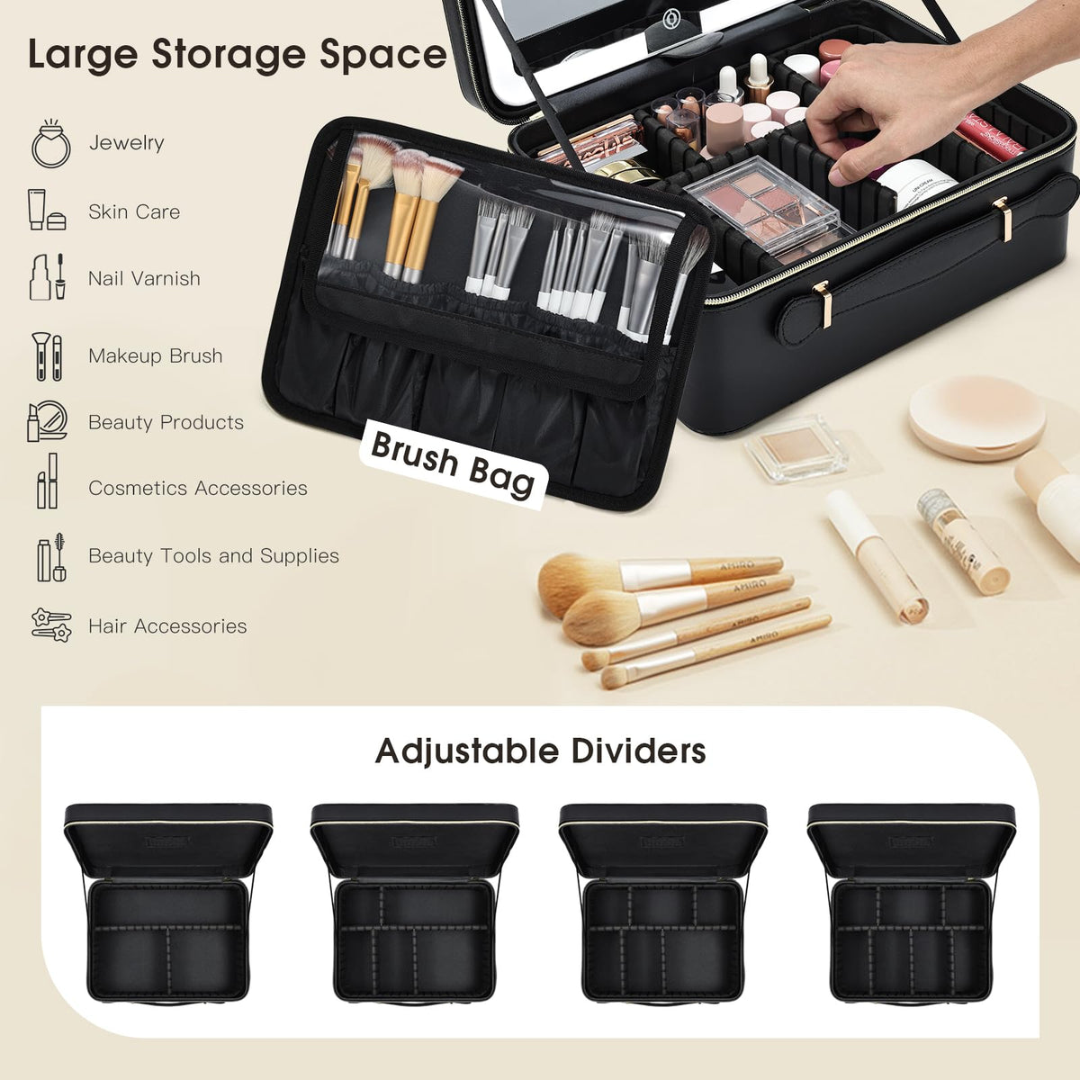 Faquenc LED mirror features full display for precise makeup application.