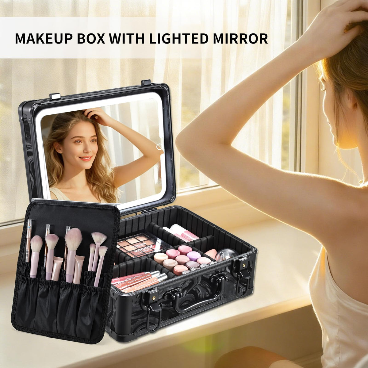LED mirror inside the Faquenc bag provides adjustable lighting.
