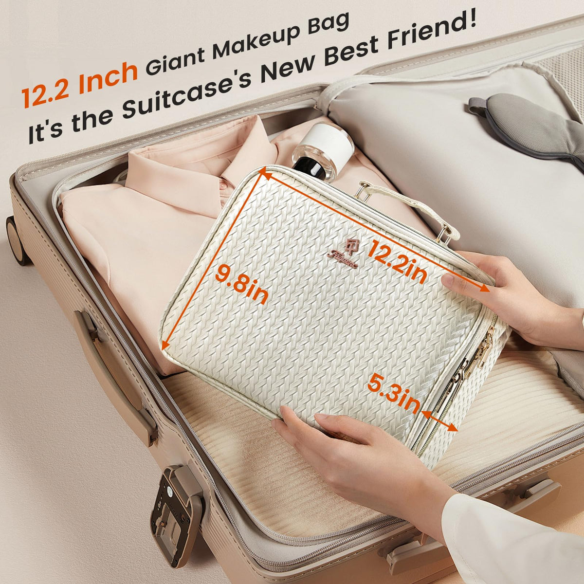 Faquenc makeup bag opening with organized compartments for easy access