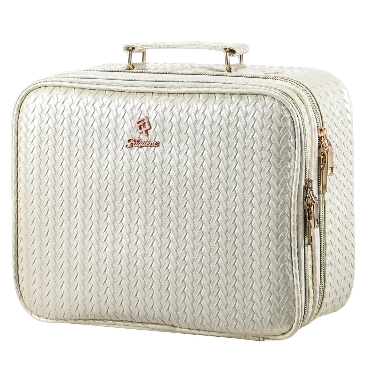 Faquenc makeup bag with LED mirror close up showing premium finish and lighting