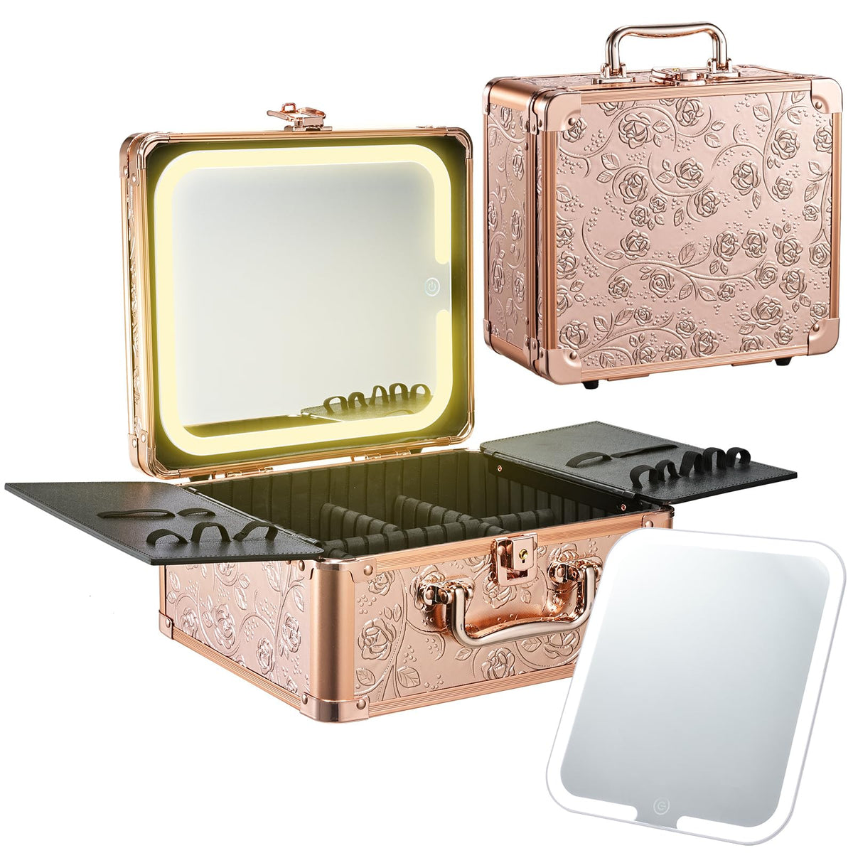 Faquenc makeup case with magnetic vanity mirror for on-the-go grooming.