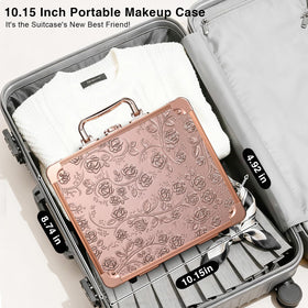 Faquenc makeup case with removable partitions for customizable storage.