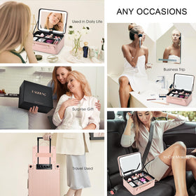 Faquenc pink travel makeup case with built-in battery for lighting