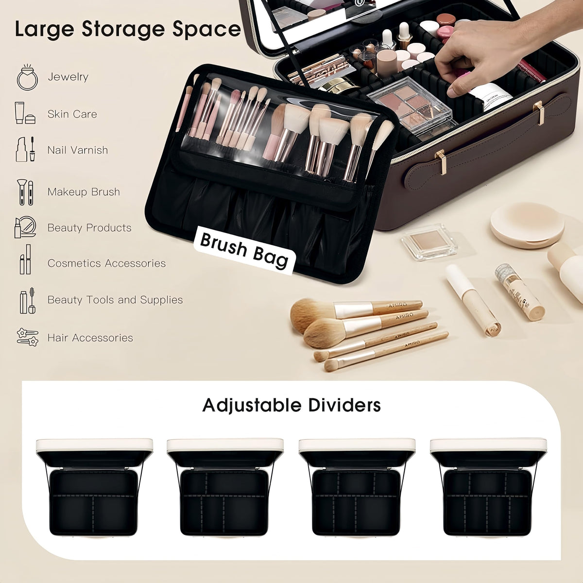 Faquenc travel cosmetic bag brush organizer keeps brushes accessible
