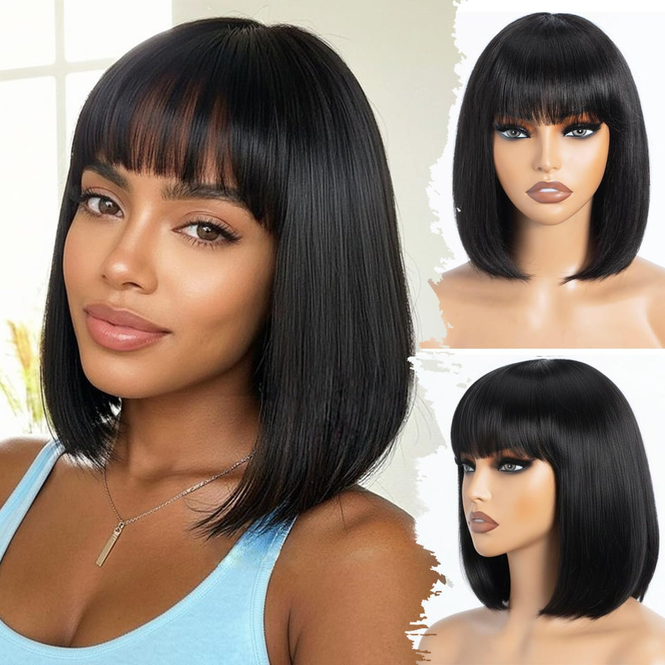 Farblick bob wig with bangs front view for easy daily styling