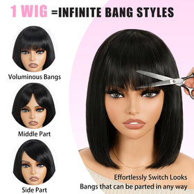 Farblick bob wig with bangs side view showing natural silhouette