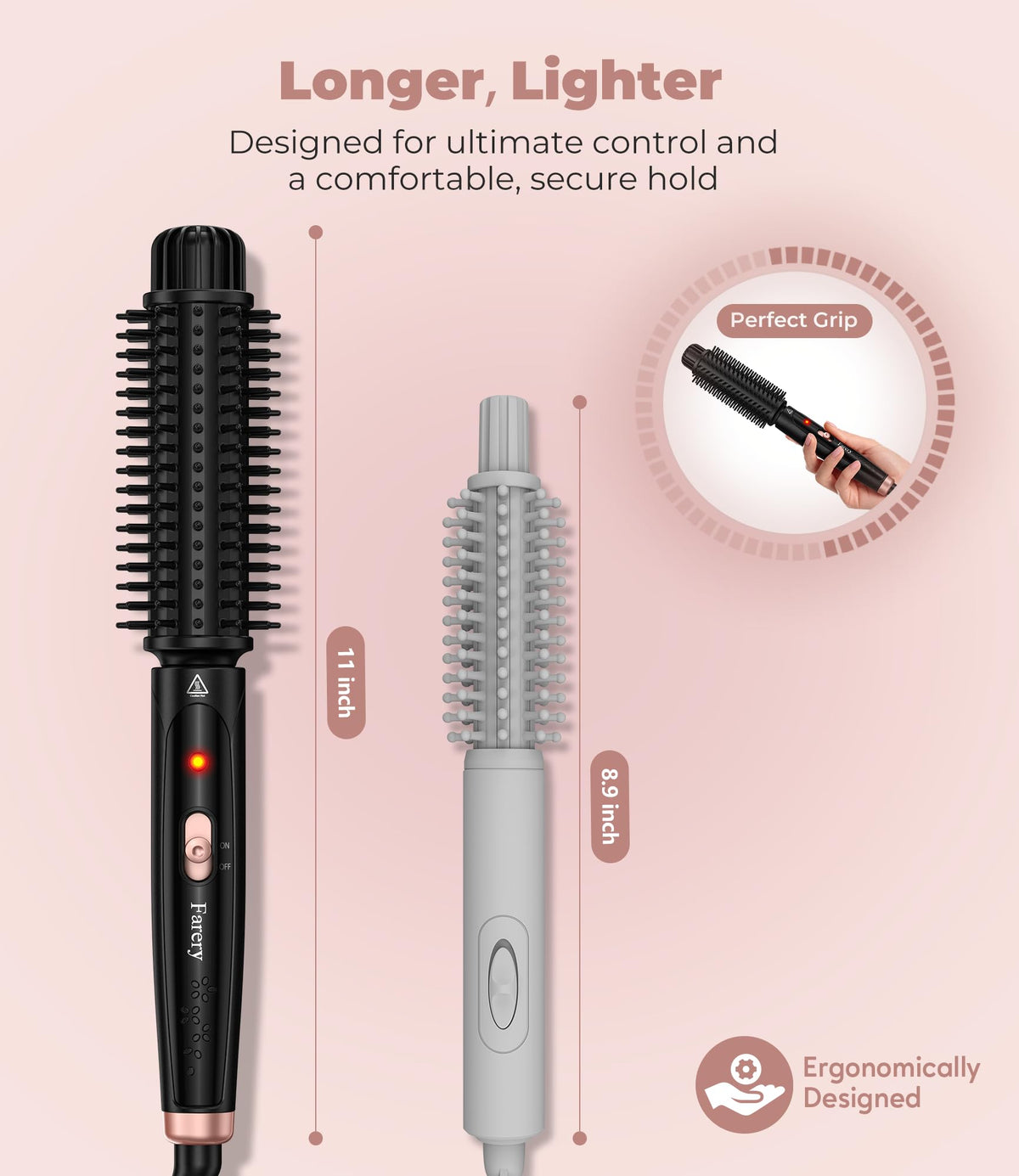 Farery brush-and-curl combo creates natural-looking waves.