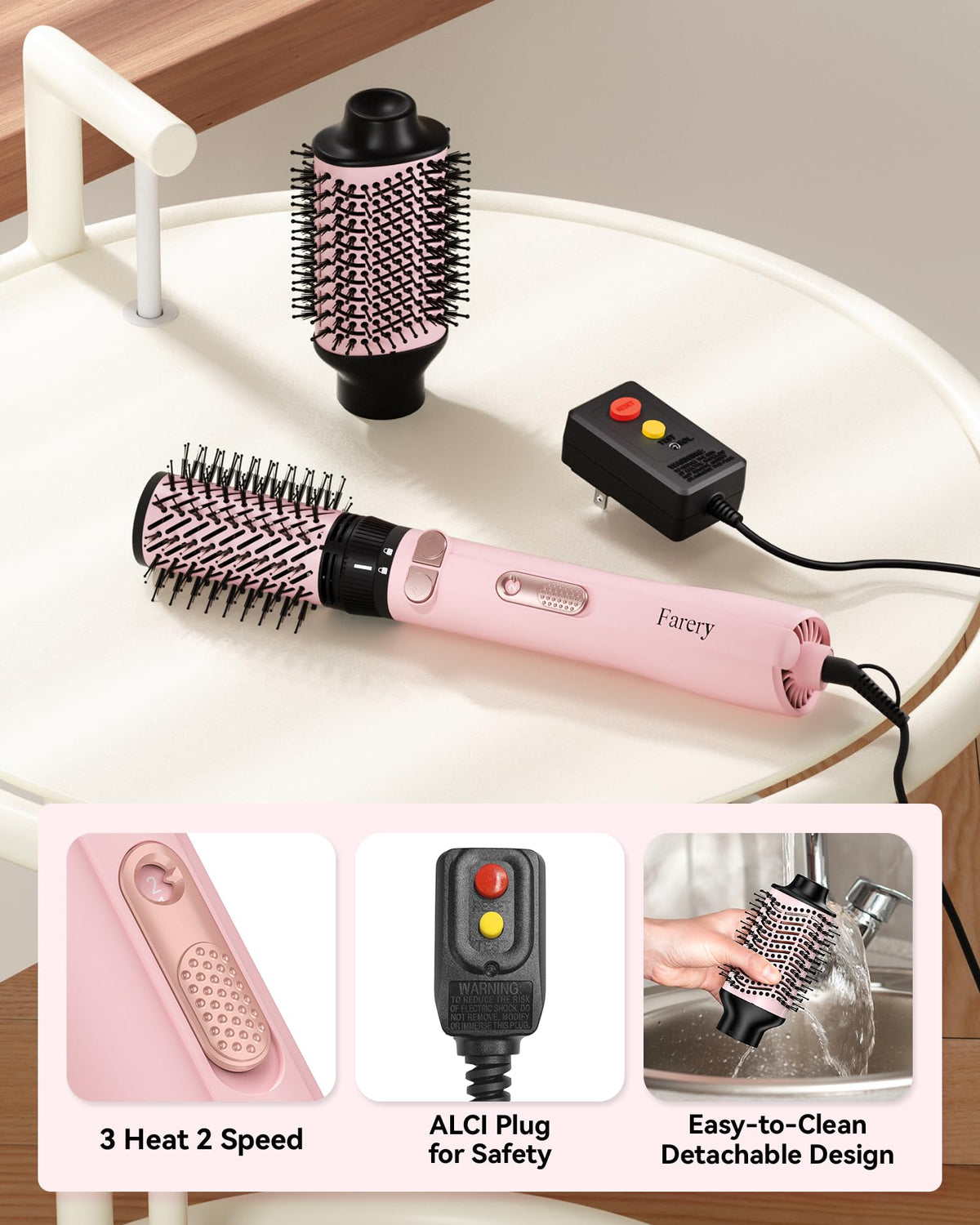 Farery dual-material bristles lift roots and massage the scalp