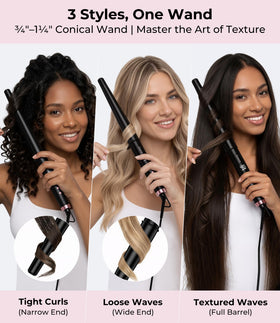 Farery wand LCD display shows precise temperature for tailored styling.