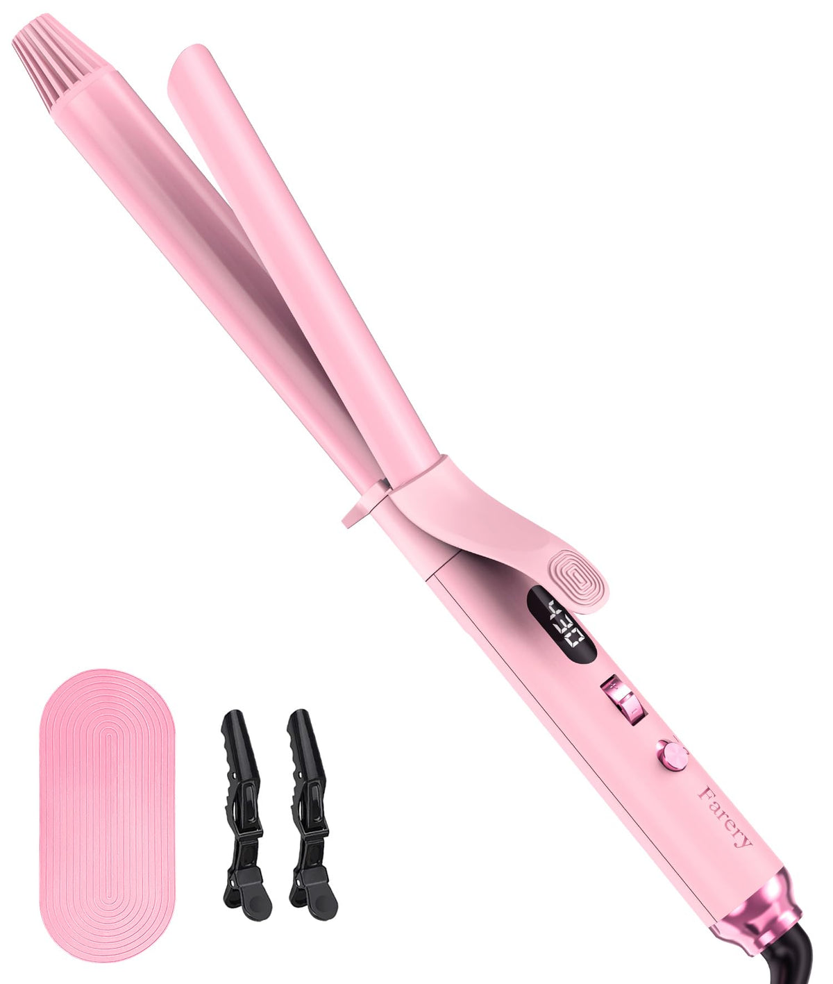 FARERY long-barrel curling iron 1-inch pink finish for fast, lasting curls