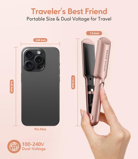 Farery mini flat iron with argan-oil-infused plates for shine.