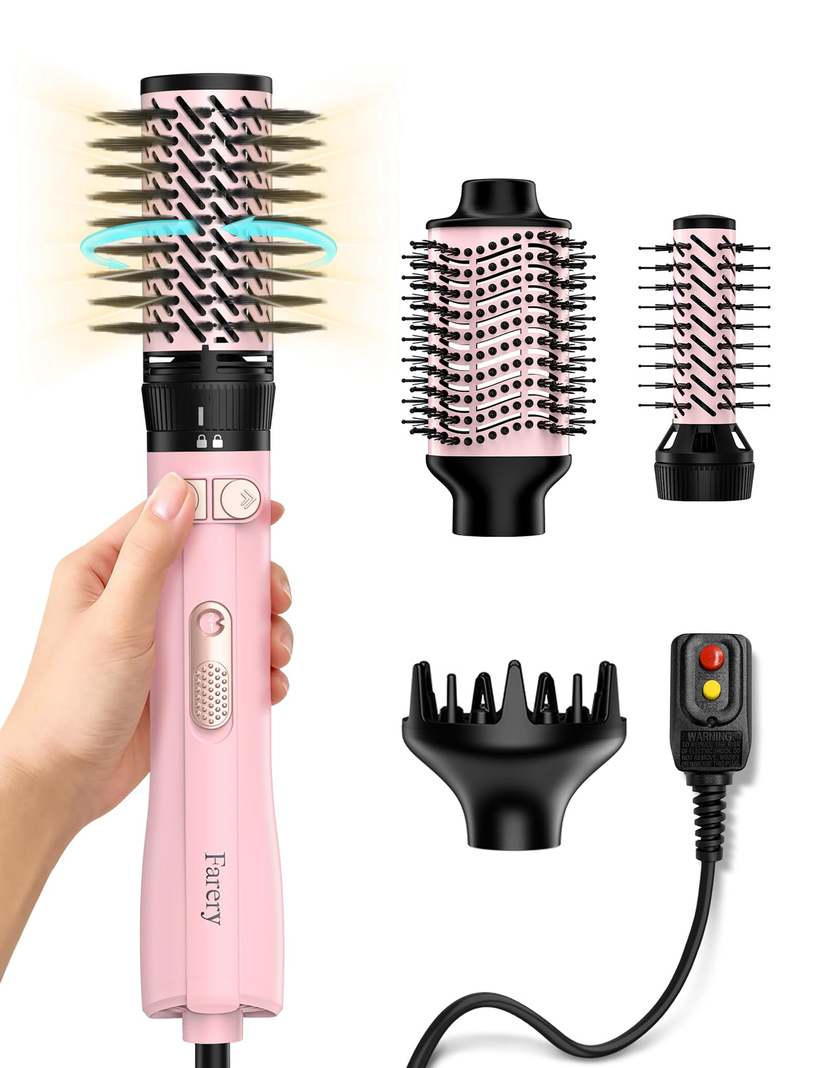 Farery rotating hot air brush with 1.5-inch round brush for instant volume
