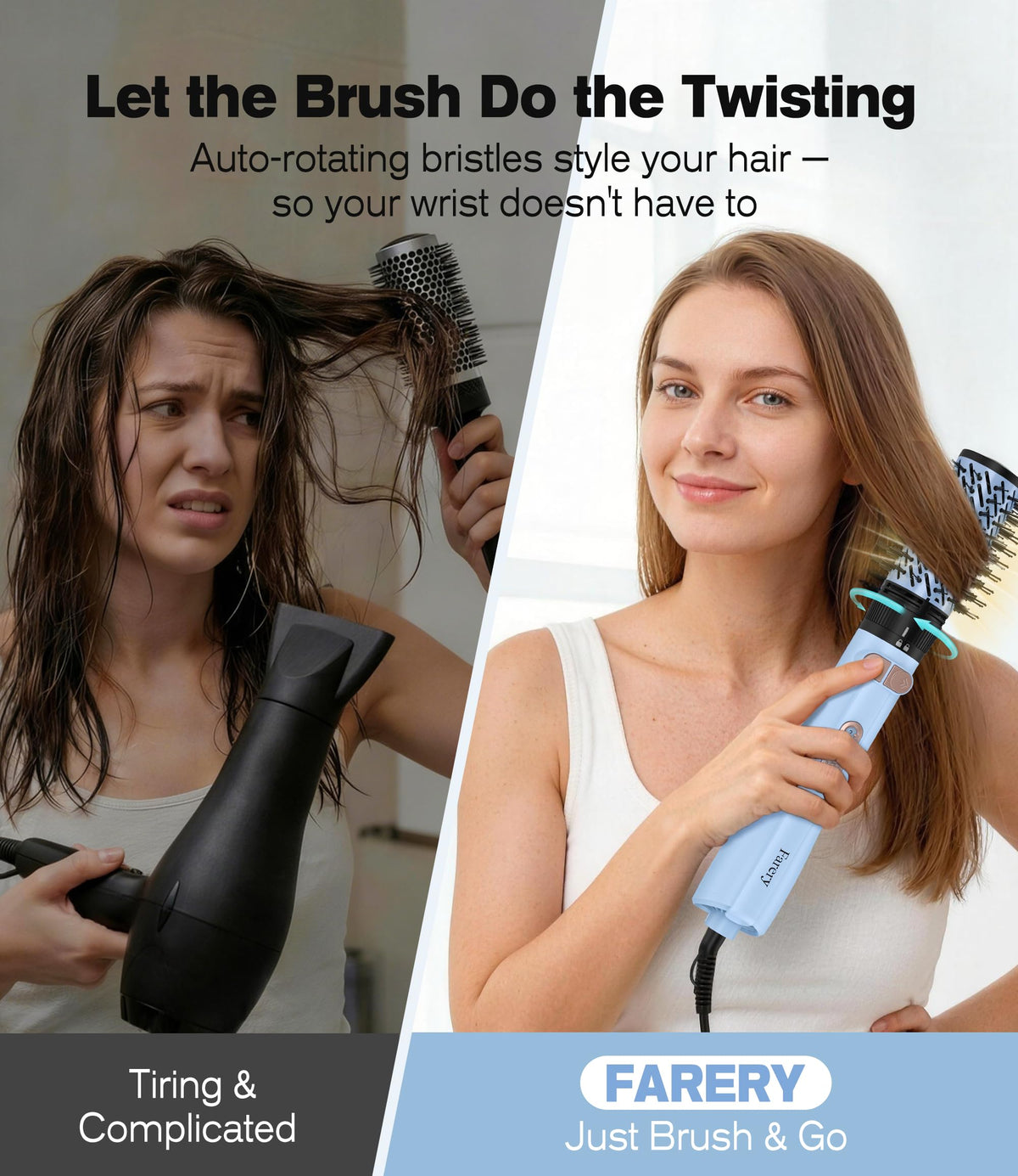 Farery rotating round brush 2in smooths longer sections