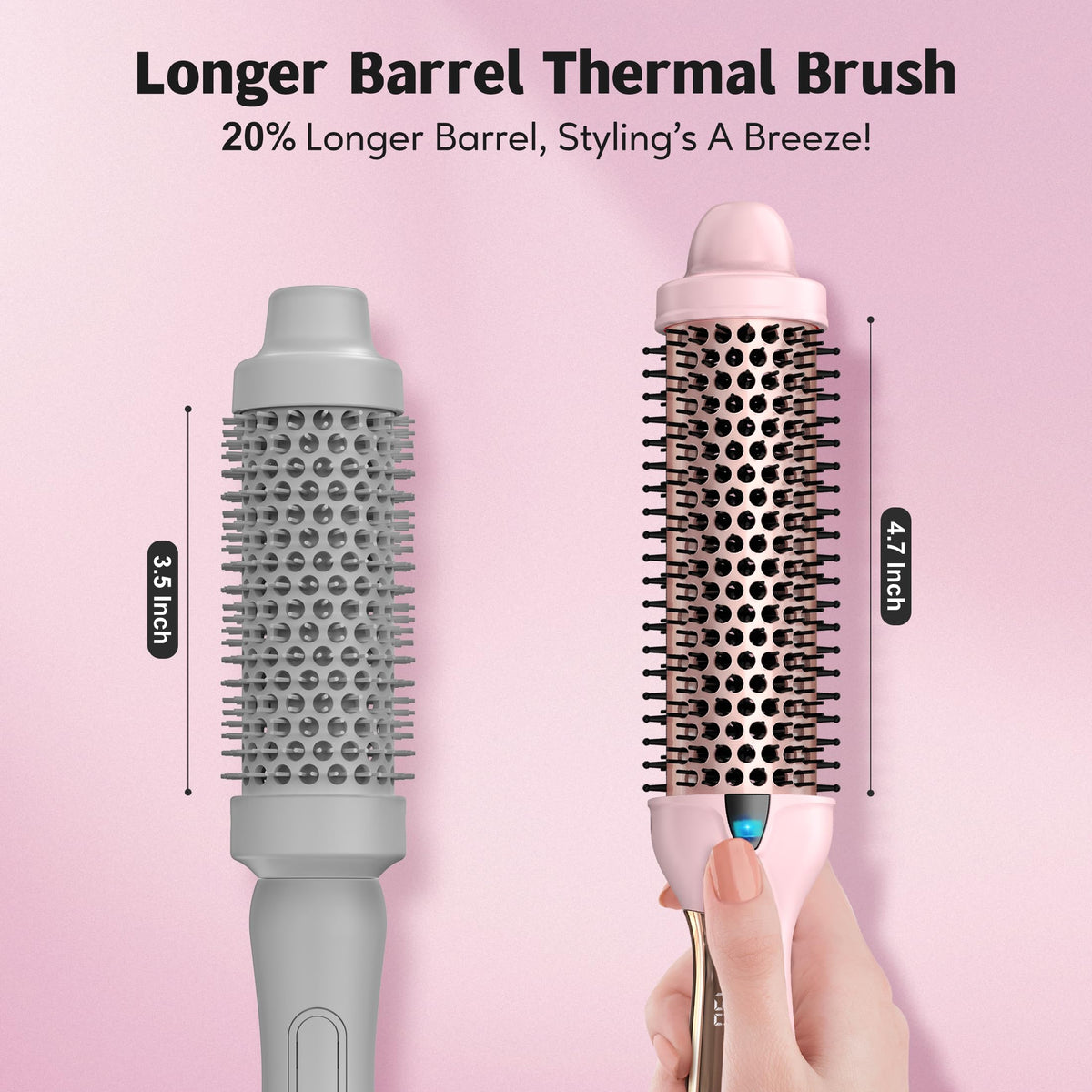 Farery round-design with nylon bristles supports easy styling and even heat.