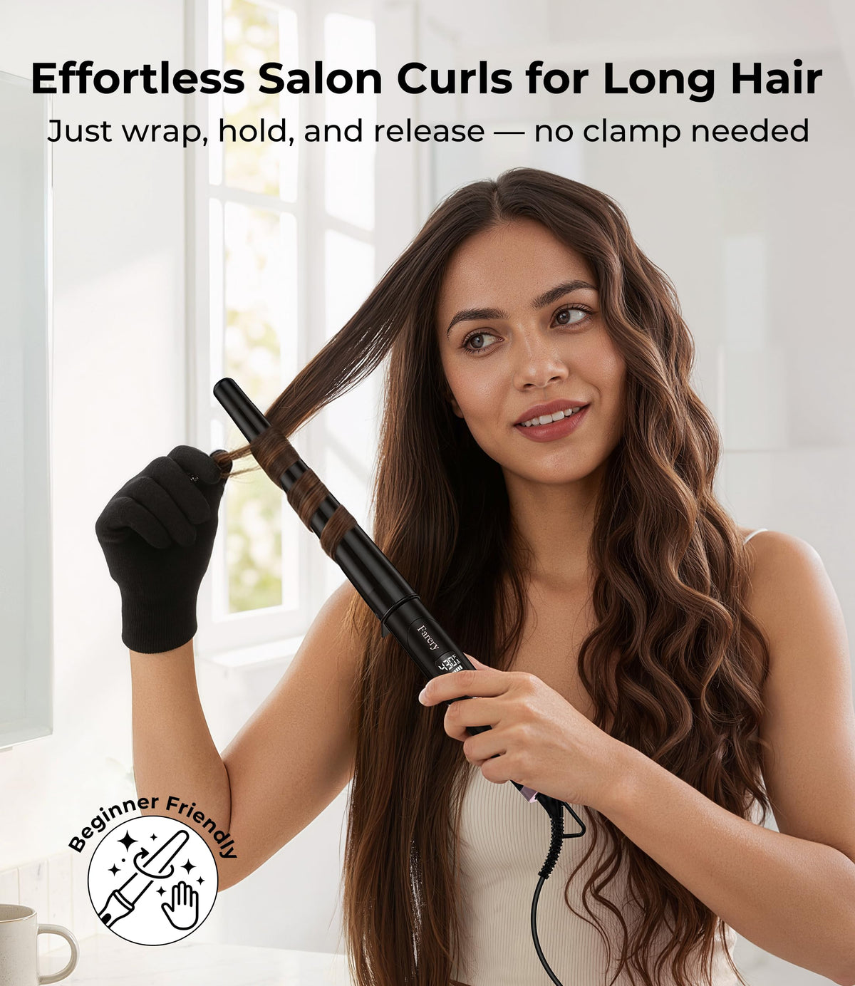 Farery wand creates loose waves with the wider end for natural volume.