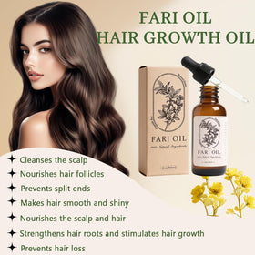 Fari Oil botanical ingredients panel highlights tea tree and peppermint for healthy scalp