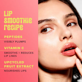 Farmacy Lip Smoothie highlights apple upcycled shea butter softness.