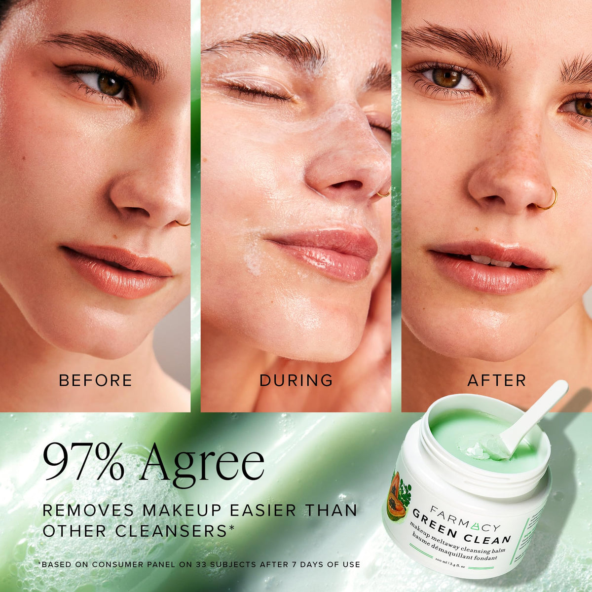 Farmacy balm turning into milky lather during rinse reveals refreshed skin.
