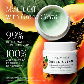 Farmacy balm transforming to oil during application showing melt-away makeup experience.