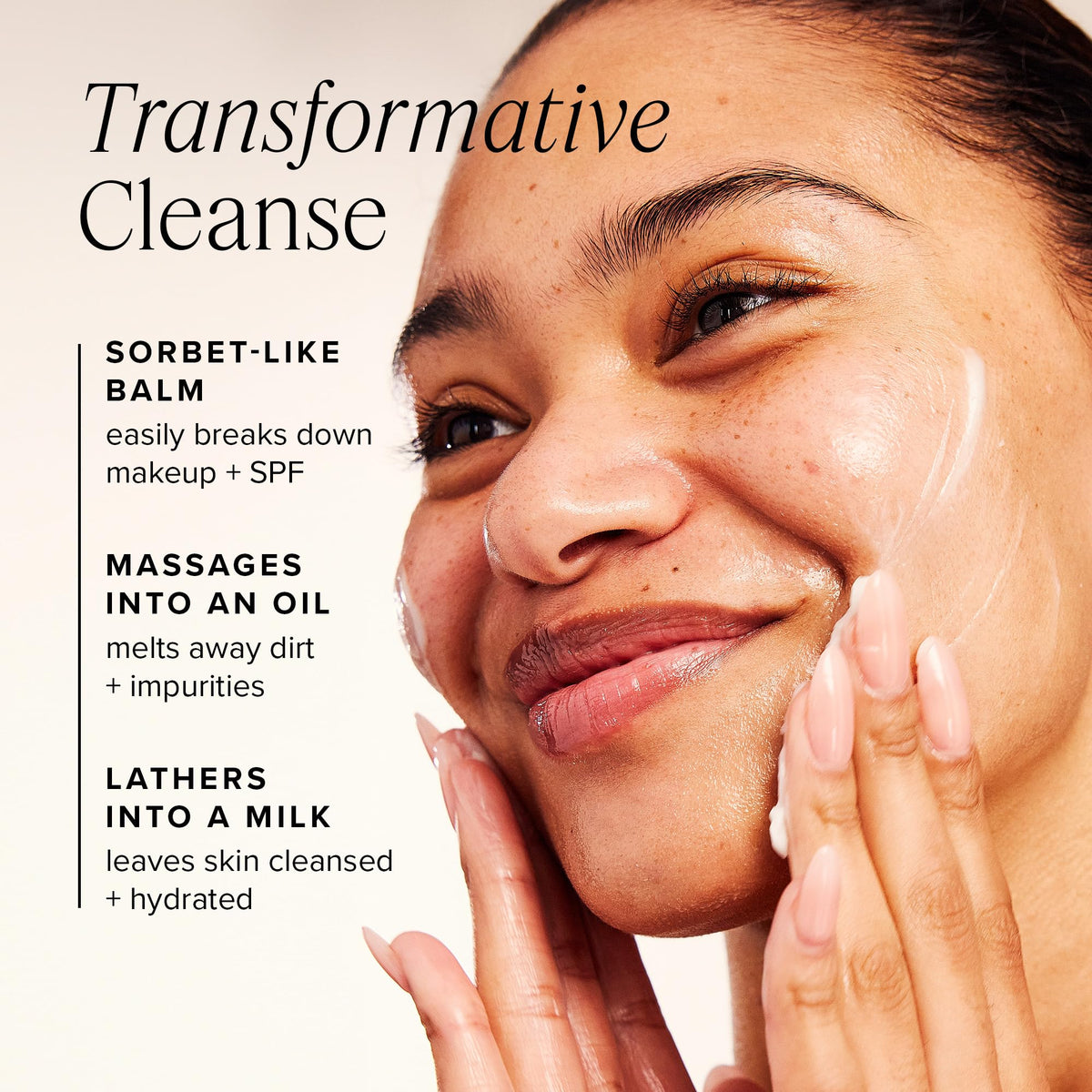 Farmacy balm applied to dry skin with gentle upward circular motions.