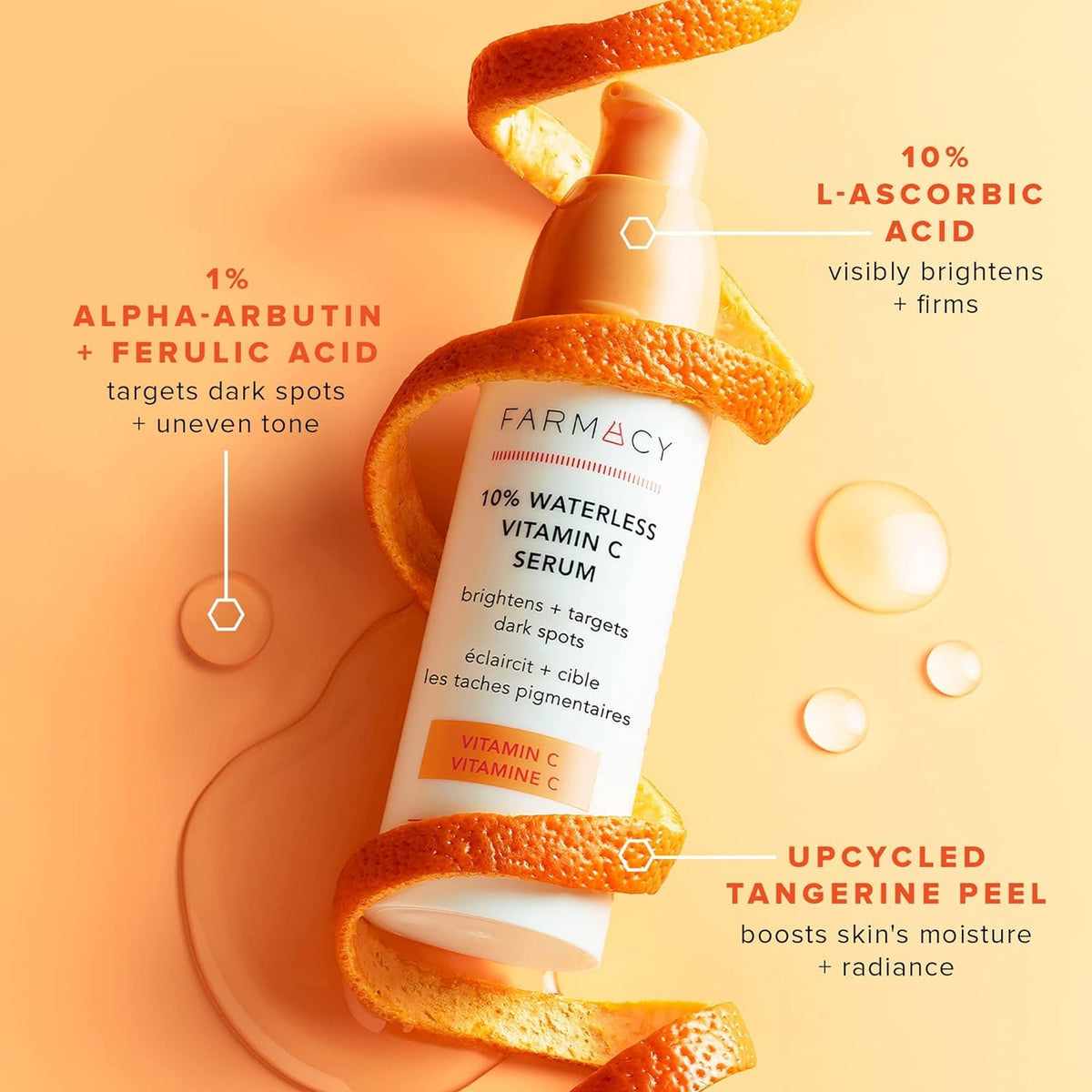 Farmacy ferulic acid closeup emphasizes stable vitamin C performance