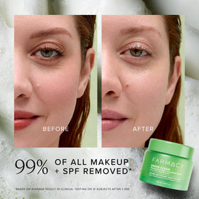 Farmacy Gentle Double Cleanse demonstrates makeup removal on a demo