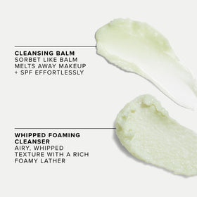 Farmacy Green Clean Cleansing Balm closeup reveals creamy texture for makeup melting.
