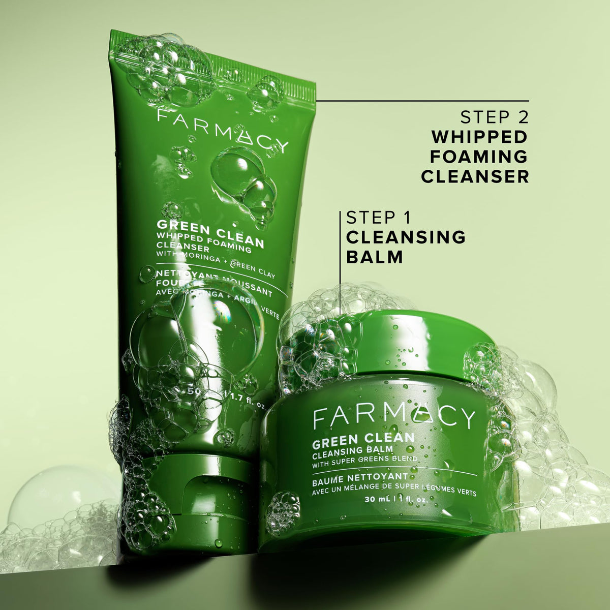 Farmacy Green Clean Cleansing Balm jar shows gentle makeup removal experience.