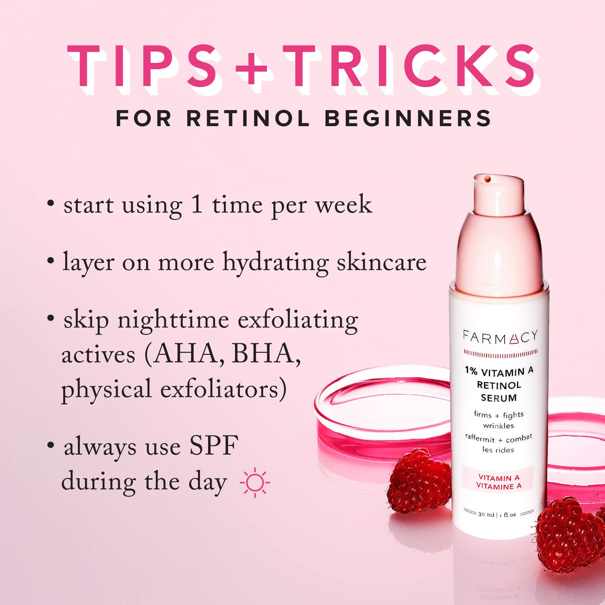 Morning and night routine pairing with moisturizer and SPF guidance.
