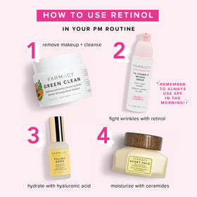 Farmacy Retinol Serum featuring Ceramide NP for barrier support.