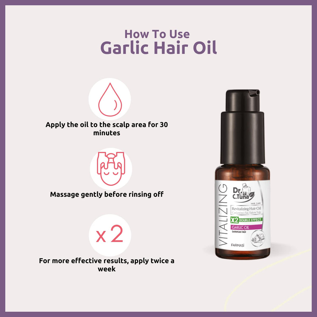 Farmasi Dr. C. Tuna garlic oil hair treatment supporting strand nourishment.