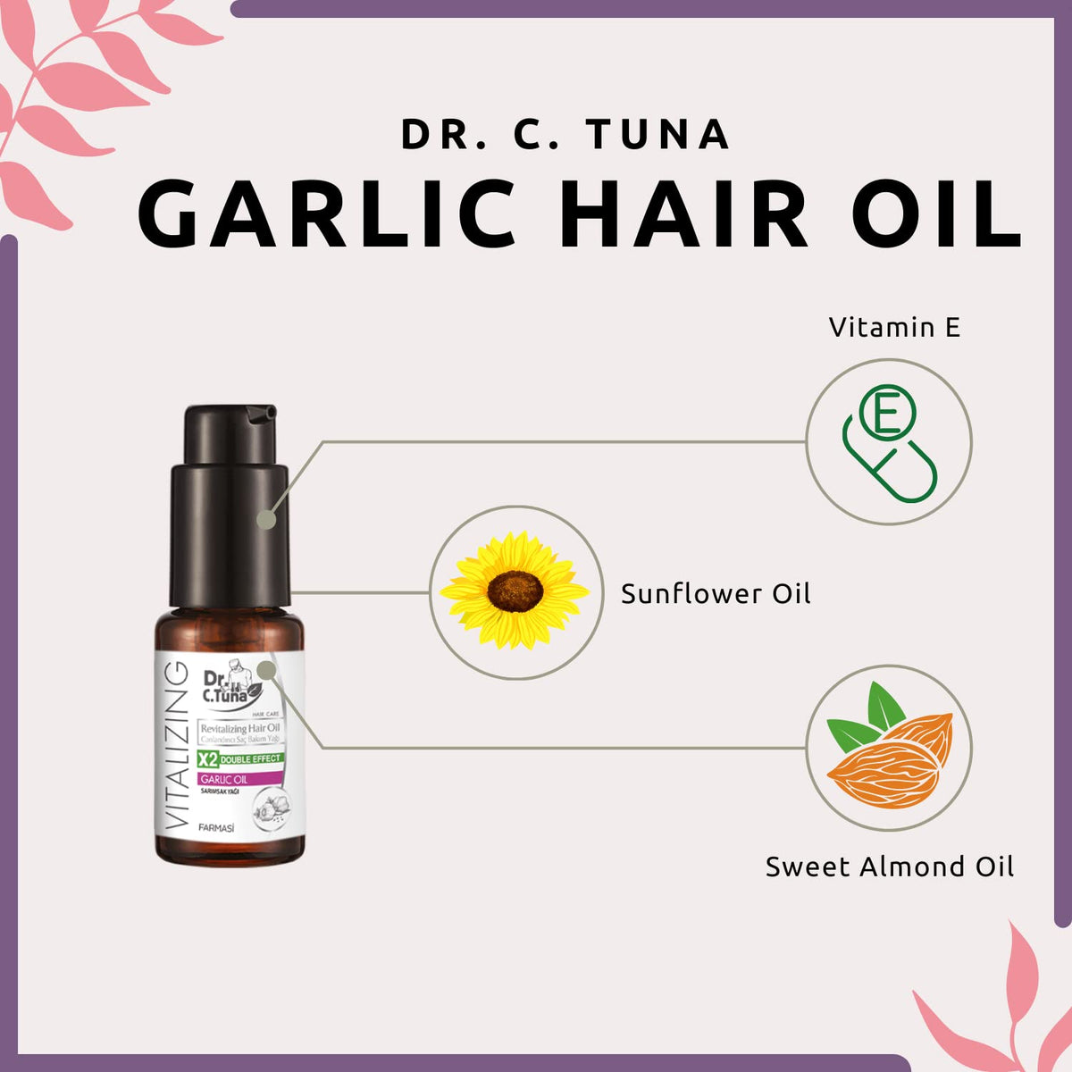 Farmasi Dr. C. Tuna garlic oil packaging highlighting clean, lightweight formula for daily use.
