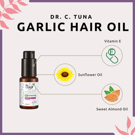 Farmasi Dr. C. Tuna garlic oil packaging highlighting clean, lightweight formula for daily use.